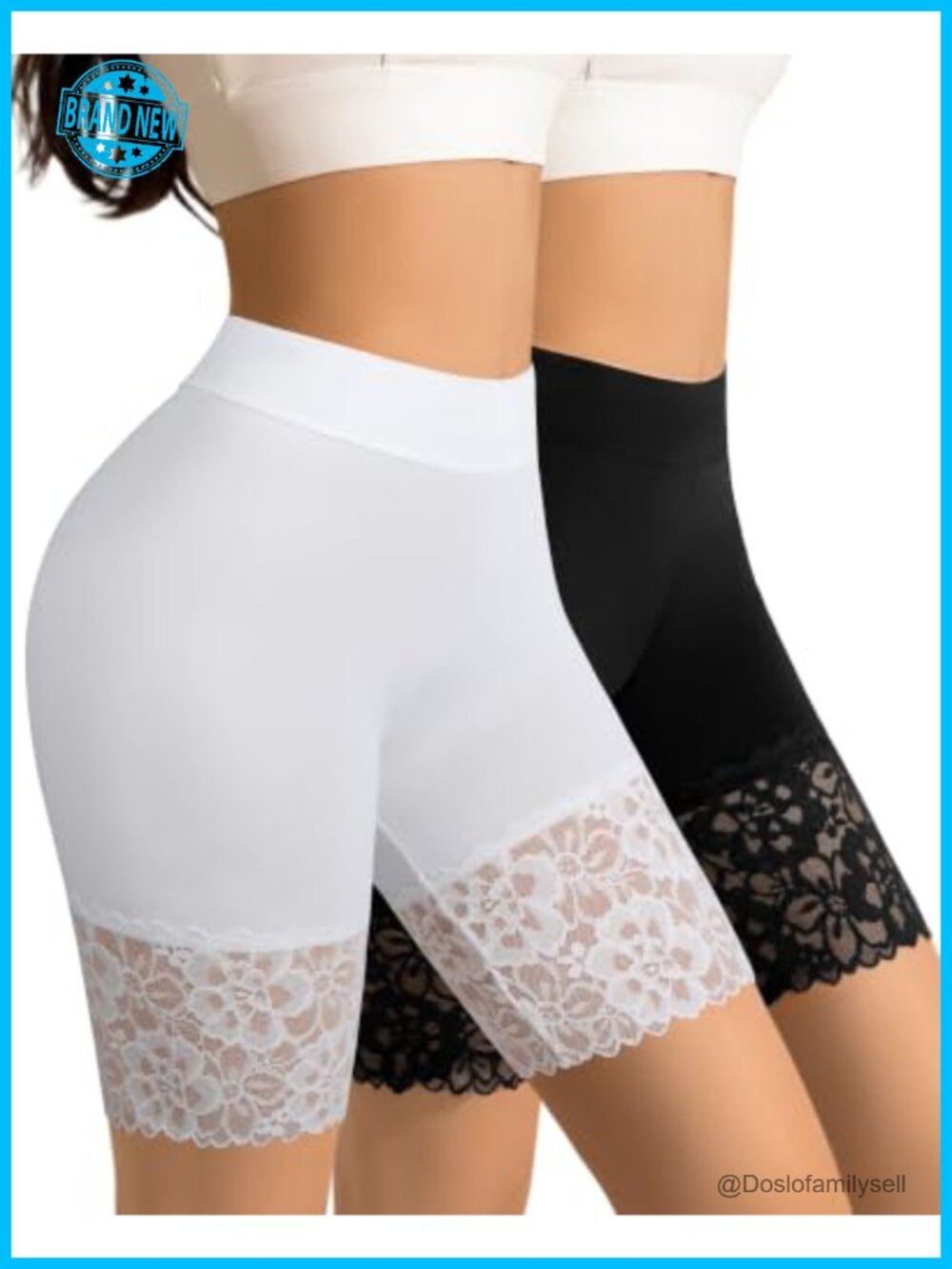 Seamless High Waisted Slip Shorts Anti Chafing Lace Boyshorts